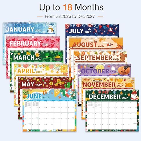 2026-2027 Wall Calendar - 18 Months Wall Calendar 2026-2027 with Thick Paper, Jul 2026 - Dec 2027, 14" x 11", Twin-Wire Binding, Home or Office Calendar for Easy Organizing in Saudi Arabia