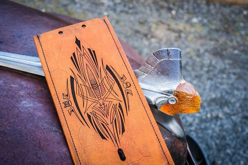 Leather Gas Tank Panel Bib Vintage Antique Tan Pinstripe Hotrod Compatible with Harley Davidson in Saudi Arabia