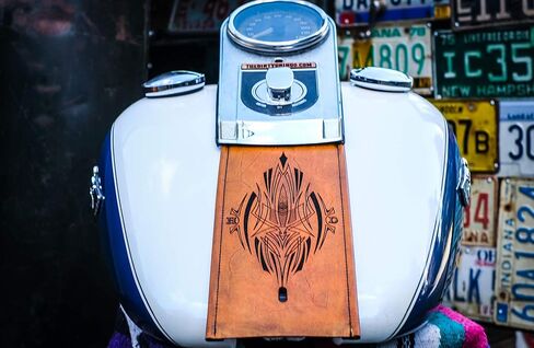 Leather Gas Tank Panel Bib Vintage Antique Tan Pinstripe Hotrod Compatible with Harley Davidson in Saudi Arabia