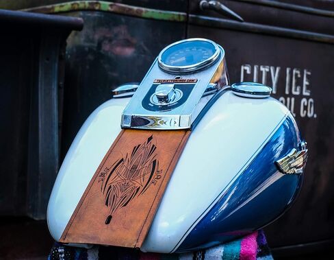 Leather Gas Tank Panel Bib Vintage Antique Tan Pinstripe Hotrod Compatible with Harley Davidson in Saudi Arabia