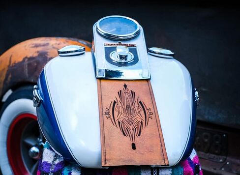 Leather Gas Tank Panel Bib Vintage Antique Tan Pinstripe Hotrod Compatible with Harley Davidson in Saudi Arabia