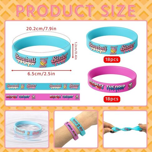 36 Pcs Baseball Silicone Bracelets Ice Cream Drip Baseball Softball Bracelets Coloful Sports Rubber Wristbands for Soccer Football Games Teams Summer Party Favors in Kuwait