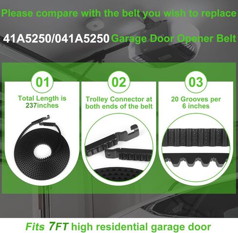 41A5250 Drive Belt 237'' for 7FT Garage Door Stable and Quiet 041A5250 Belt Replacement Compatible with Chamberlain Liftmaster Craftsman Sentex Whisper Openers (41A5250 7FT Garage Door Belt) in Kuwait