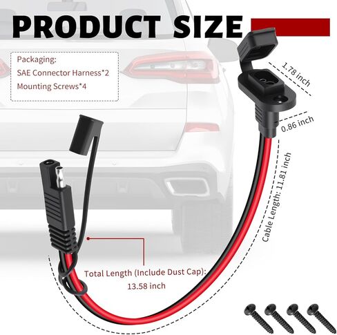 2PCS 0.98Ft SAE Quick Connector Harness with Dust Cap,12AWG 12V Quick Connect Plug with Male Plug to Female Socket,SAE Plugs Kit with Mounting Screws for Battery Charger,Solar Panel in Kuwait