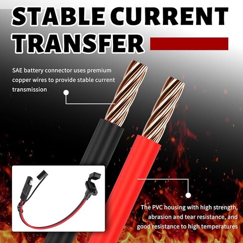 2PCS 0.98Ft SAE Quick Connector Harness with Dust Cap,12AWG 12V Quick Connect Plug with Male Plug to Female Socket,SAE Plugs Kit with Mounting Screws for Battery Charger,Solar Panel in Kuwait