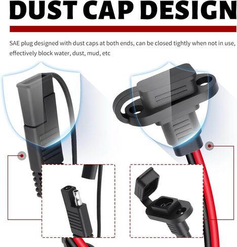 2PCS 0.98Ft SAE Quick Connector Harness with Dust Cap,12AWG 12V Quick Connect Plug with Male Plug to Female Socket,SAE Plugs Kit with Mounting Screws for Battery Charger,Solar Panel in Kuwait