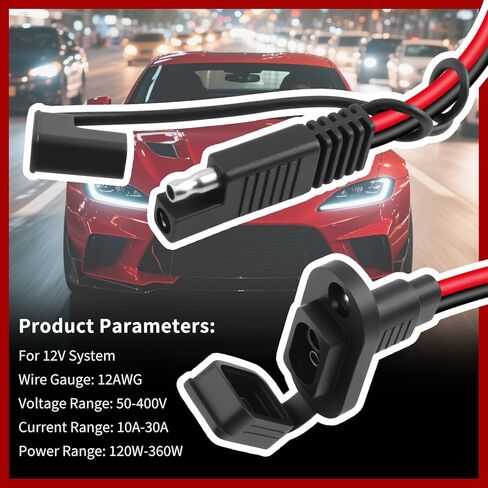 2PCS 0.98Ft SAE Quick Connector Harness with Dust Cap,12AWG 12V Quick Connect Plug with Male Plug to Female Socket,SAE Plugs Kit with Mounting Screws for Battery Charger,Solar Panel in Kuwait