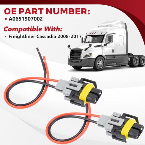 High/Low Beam Headlights Pigtail Connector Wire Harness Fit for Freightliner Cascadia 2008-2017 Replace OE A0651907002 2Wire 2PCS in Kuwait