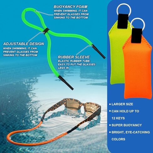 Copkim 2 Pcs Floating Keychain and 4 Pcs Sunglasses Floating Straps for Water Adjustable Buoyant Glasses Retainer in Kuwait