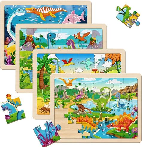 Wooden Puzzles for Kids Ages 4-6, Set of 4 Packs with 24 Piece Wooden Jigsaw Puzzles Preschool Educational Learning Toys Gifts for 3 4 5 6 Boys Girls in Saudi Arabia
