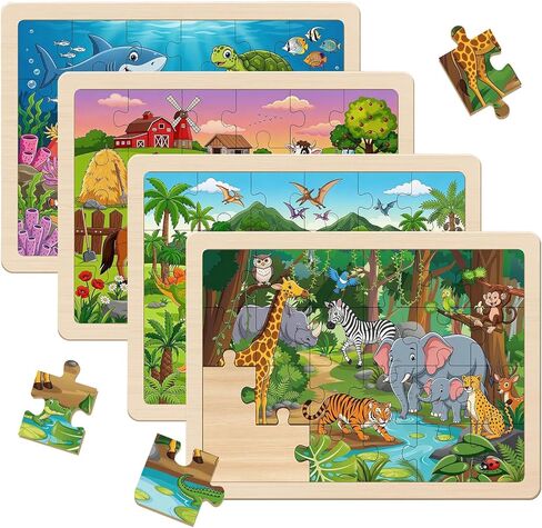 Wooden Puzzles for Kids Ages 4-6, Set of 4 Packs with 24 Piece Wooden Jigsaw Puzzles Preschool Educational Learning Toys Gifts for 3 4 5 6 Boys Girls in Saudi Arabia