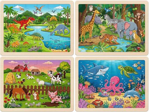 Wooden Puzzles for Kids Ages 4-6, Set of 4 Packs with 24 Piece Wooden Jigsaw Puzzles Preschool Educational Learning Toys Gifts for 3 4 5 6 Boys Girls in Saudi Arabia