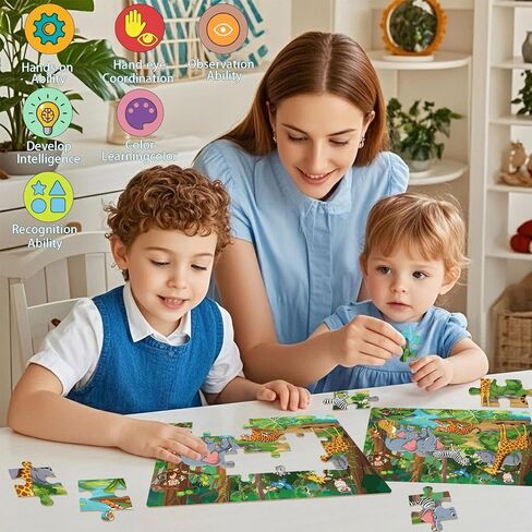 Wooden Puzzles for Kids Ages 4-6, Set of 4 Packs with 24 Piece Wooden Jigsaw Puzzles Preschool Educational Learning Toys Gifts for 3 4 5 6 Boys Girls in Saudi Arabia