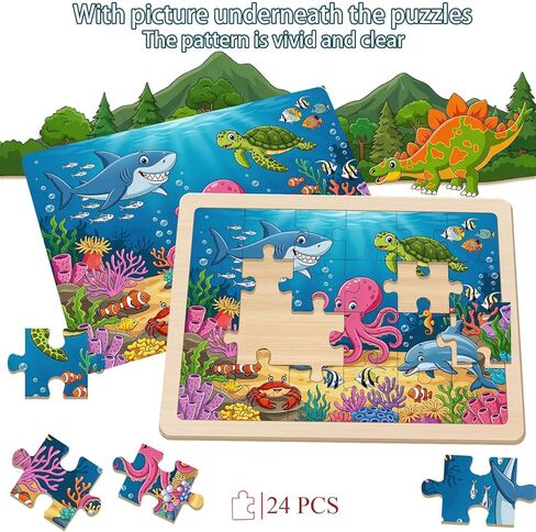 Wooden Puzzles for Kids Ages 4-6, Set of 4 Packs with 24 Piece Wooden Jigsaw Puzzles Preschool Educational Learning Toys Gifts for 3 4 5 6 Boys Girls in Saudi Arabia
