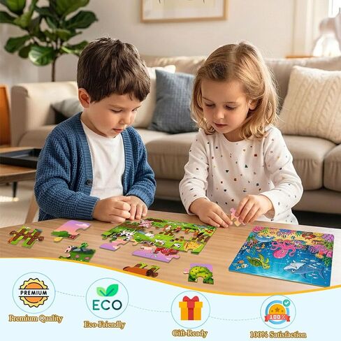 Wooden Puzzles for Kids Ages 4-6, Set of 4 Packs with 24 Piece Wooden Jigsaw Puzzles Preschool Educational Learning Toys Gifts for 3 4 5 6 Boys Girls in Saudi Arabia