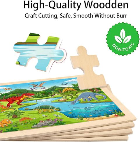 Wooden Puzzles for Kids Ages 4-6, Set of 4 Packs with 24 Piece Wooden Jigsaw Puzzles Preschool Educational Learning Toys Gifts for 3 4 5 6 Boys Girls in Saudi Arabia