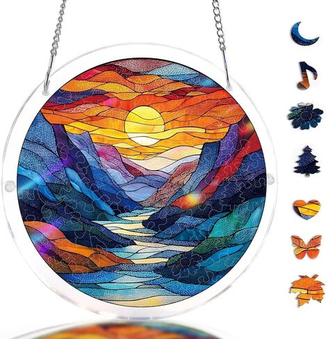 لغز نافذة من الأكريليك للتعليق، لغز تركيب الصور المقطوعة من Riverscape Sun Catchers، تعليق النوافذ من Suncatchers DIY، ديكور المنزل والحديقة، هدية للنساء والأم والأصدقاء (83 قطعة، 7 بوصات) in Kuwait