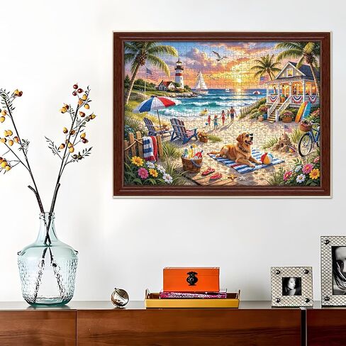 500 Piece Puzzles for Adults, Beach Sunset Jigsaw Puzzles 500 Pieces, Puppy Animal Puzzles for Adults 500 Pieces, Summer Vacation Nature Jigsaw Puzzle for Adult Seniors, Toy Game Gift Activity in Kuwait