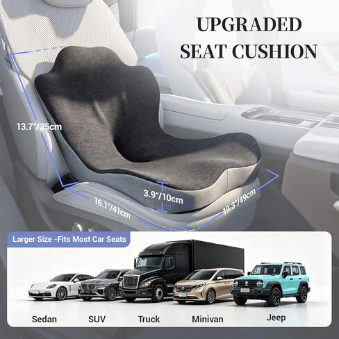 Car Seat Cushion for Long Driving, Memory Foam Seat Cushion for Car, Ergonomic Seat Cushions for Office Chair Non Slip, Large Truck Seat Cushion with 3.94" Height for Sciatica & Tailbone Pain in Kuwait