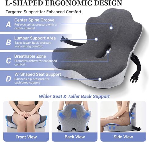Car Seat Cushion for Long Driving, Memory Foam Seat Cushion for Car, Ergonomic Seat Cushions for Office Chair Non Slip, Large Truck Seat Cushion with 3.94" Height for Sciatica & Tailbone Pain in Kuwait