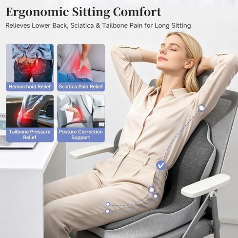 Car Seat Cushion for Long Driving, Memory Foam Seat Cushion for Car, Ergonomic Seat Cushions for Office Chair Non Slip, Large Truck Seat Cushion with 3.94" Height for Sciatica & Tailbone Pain in Kuwait