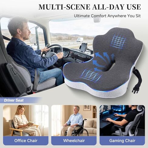 Car Seat Cushion for Long Driving, Memory Foam Seat Cushion for Car, Ergonomic Seat Cushions for Office Chair Non Slip, Large Truck Seat Cushion with 3.94" Height for Sciatica & Tailbone Pain in Kuwait