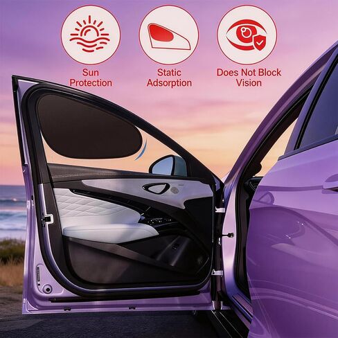 2 Pack Car Window Shades, Static Cling Car Shades for Side Windows, Side Window Sun Shade No Suction Cup Needed, Blocks UV Rays, Perfect for Family Travel in Saudi Arabia