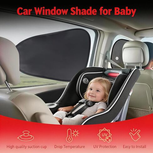 2 Pack Car Window Shades, Static Cling Car Shades for Side Windows, Side Window Sun Shade No Suction Cup Needed, Blocks UV Rays, Perfect for Family Travel in Saudi Arabia