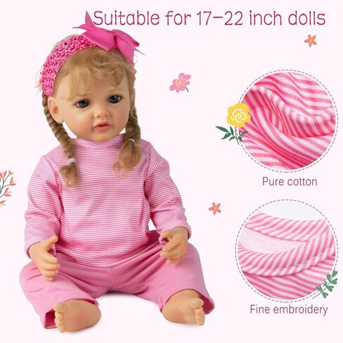 BABYFERE12 قطعة من ملابس دمى الأطفال حديثي الولادة مع بطانية سرير لدمى تولد من جديد مقاس 17-18 بوصة إكسسوارات ملابس سرير حامل وردي حفاضات دمية أطفال مجموعة لعب للأطفال in Kuwait