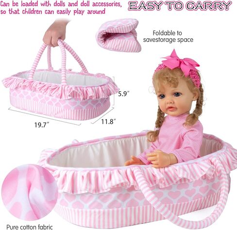 BABYFERE12 قطعة من ملابس دمى الأطفال حديثي الولادة مع بطانية سرير لدمى تولد من جديد مقاس 17-18 بوصة إكسسوارات ملابس سرير حامل وردي حفاضات دمية أطفال مجموعة لعب للأطفال in Kuwait
