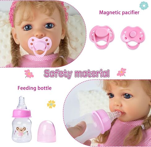 BABYFERE12 قطعة من ملابس دمى الأطفال حديثي الولادة مع بطانية سرير لدمى تولد من جديد مقاس 17-18 بوصة إكسسوارات ملابس سرير حامل وردي حفاضات دمية أطفال مجموعة لعب للأطفال in Kuwait