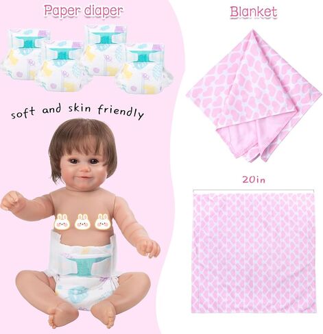 BABYFERE12 قطعة من ملابس دمى الأطفال حديثي الولادة مع بطانية سرير لدمى تولد من جديد مقاس 17-18 بوصة إكسسوارات ملابس سرير حامل وردي حفاضات دمية أطفال مجموعة لعب للأطفال in Kuwait