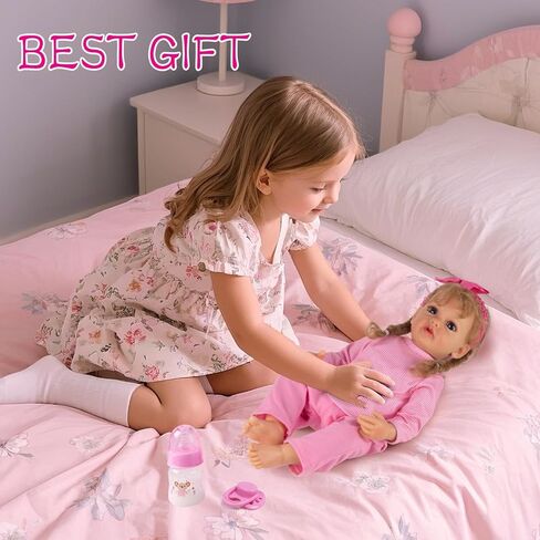 BABYFERE12 قطعة من ملابس دمى الأطفال حديثي الولادة مع بطانية سرير لدمى تولد من جديد مقاس 17-18 بوصة إكسسوارات ملابس سرير حامل وردي حفاضات دمية أطفال مجموعة لعب للأطفال in Kuwait