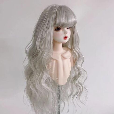 Fayelume Doll Wig, Curly Wigs, Long White Wig, 1/6 Bjd Doll Hair with Bangs for Doll Dress up Silver Gray in Kuwait
