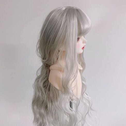 Fayelume Doll Wig, Curly Wigs, Long White Wig, 1/6 Bjd Doll Hair with Bangs for Doll Dress up Silver Gray in Kuwait