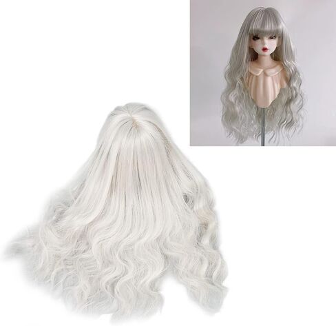Fayelume Doll Wig, Curly Wigs, Long White Wig, 1/6 Bjd Doll Hair with Bangs for Doll Dress up Silver Gray in Kuwait