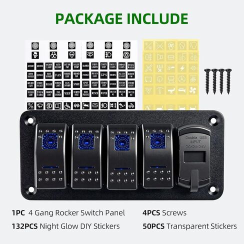 4 Gang Switch Panel with Dual USB Charger, 12-24V LED Digital Voltmeter, IP65 Waterproof Rocker Switch Panel for Boat RV Truck Marine SUV UTV in Saudi Arabia