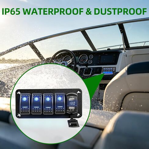 4 Gang Switch Panel with Dual USB Charger, 12-24V LED Digital Voltmeter, IP65 Waterproof Rocker Switch Panel for Boat RV Truck Marine SUV UTV in Saudi Arabia