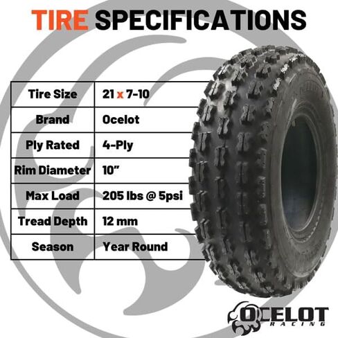 Ocelot P356 ATV Front Tire 21x7-10 GNCC Holeshot Sport RAZR Style 4-Ply Construction with Non-Directional Tread Pattern for Durability, Grip, and Traction in Kuwait