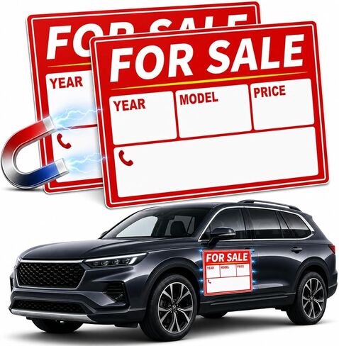 Magnetic FOR SALE Sign for Car (2 Pack) - Reusable Dry Erase Vehicle Magnet, 12.2"x9" High Visibility Weatherproof Auto Sale Signs for Cars Trucks SUV RV in Kuwait