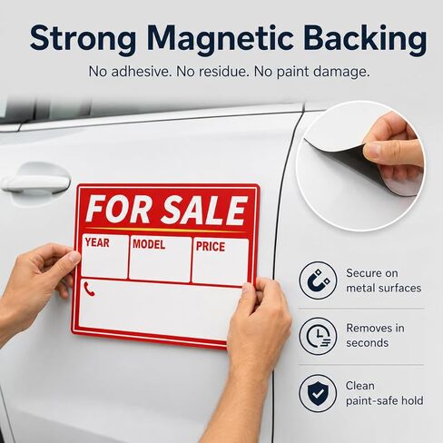 Magnetic FOR SALE Sign for Car (2 Pack) - Reusable Dry Erase Vehicle Magnet, 12.2"x9" High Visibility Weatherproof Auto Sale Signs for Cars Trucks SUV RV in Kuwait