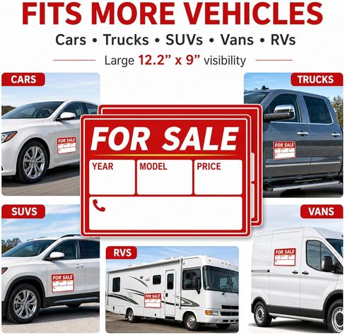 Magnetic FOR SALE Sign for Car (2 Pack) - Reusable Dry Erase Vehicle Magnet, 12.2"x9" High Visibility Weatherproof Auto Sale Signs for Cars Trucks SUV RV in Kuwait