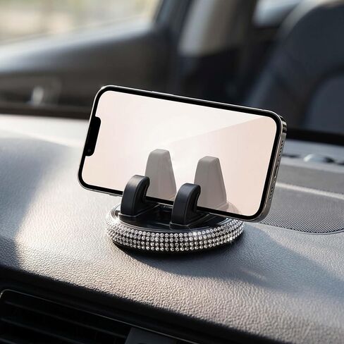 360° Rotation Bling Rhinestone Car Phone Holder,Adjustable Self-Adhesive Dashboard Mount for Most Vehicles-Black in Kuwait