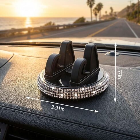 360° Rotation Bling Rhinestone Car Phone Holder,Adjustable Self-Adhesive Dashboard Mount for Most Vehicles-Black in Kuwait