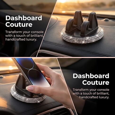 360° Rotation Bling Rhinestone Car Phone Holder,Adjustable Self-Adhesive Dashboard Mount for Most Vehicles-Black in Kuwait