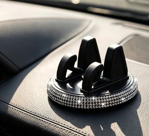 360° Rotation Bling Rhinestone Car Phone Holder,Adjustable Self-Adhesive Dashboard Mount for Most Vehicles-Black in Kuwait