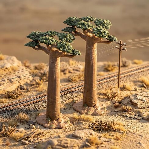 2Pcs Mini Model Trees - Imitation Baobab Tree Mini Tree Figurines Diorama Supplies Artificial Tree Fake Plants for Train Scenery Architecture Landscape Desert Scene Sand Table Decor in Kuwait