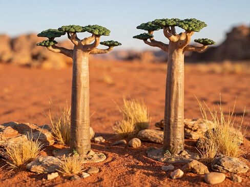 2Pcs Mini Model Trees - Imitation Baobab Tree Mini Tree Figurines Diorama Supplies Artificial Tree Fake Plants for Train Scenery Architecture Landscape Desert Scene Sand Table Decor in Kuwait