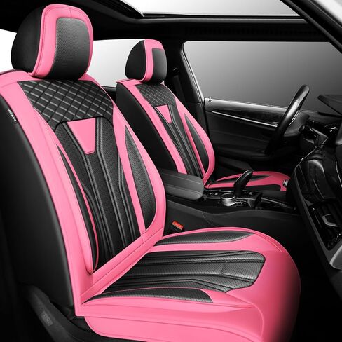 Fit Journey Car Seat Covers Compatible with Dodge Journey 2010-2018 2019 -Full Set Premium Leather， Waterproof Breathable， All-Weather Seat Cushion Protecto&Airbag Compatible（Red Line Black in Saudi Arabia