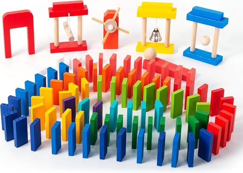 200-Piece Wooden Domino Set for Kids - STEM Learning Toy with Creative Tricks, Building Blocks & Classic Game Fun - Montessori Educational Gift for Boys & Girls Ages 3+ in Saudi Arabia